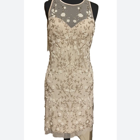 Aidan Mattox, size 0, cream with beads, slip underneath - Picture 1 of 8
